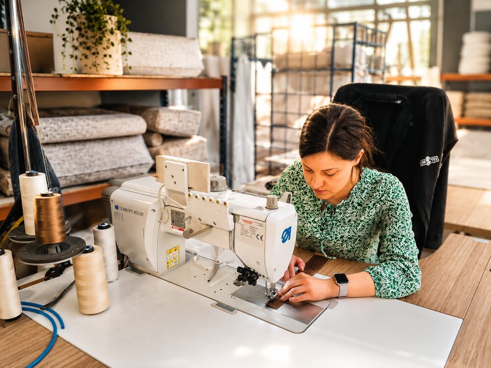 Upholstery sewing — hand-finished seams by our seamstresses